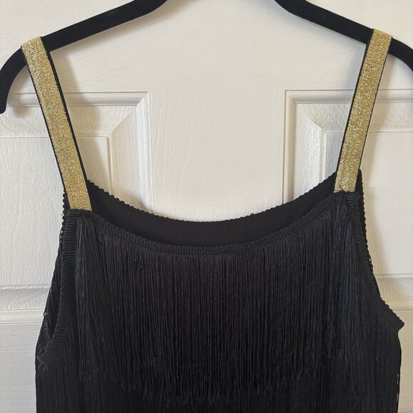 Roaring 20s Flapper Mini Dress Fringe Black Gold Size XL Party Retro‎ Cocktail - Picture 3 of 12
